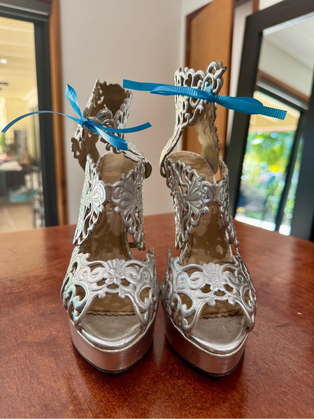 Charlotte Olympia Silver Filigree Platform Stiletto Sandals - Picture 4 of 12